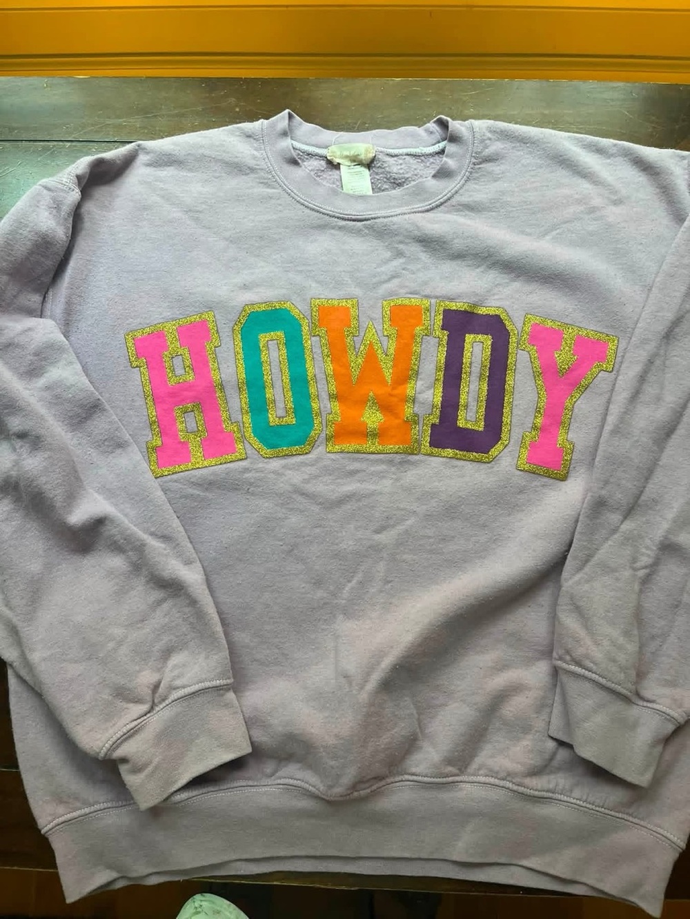Altard State HOWDY Appliqué Sweatshirt Lavender with Multicolor Letters